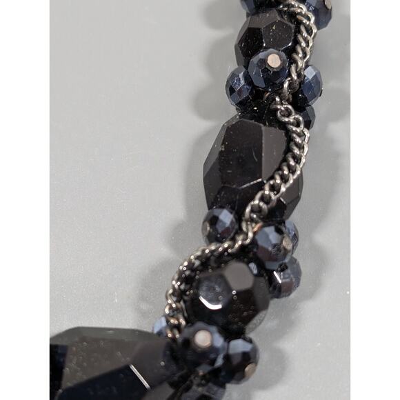 Simply Vera Wang Black Glass Gray Chain Bold Chunky Statement Necklace 21 in - Picture 3 of 9